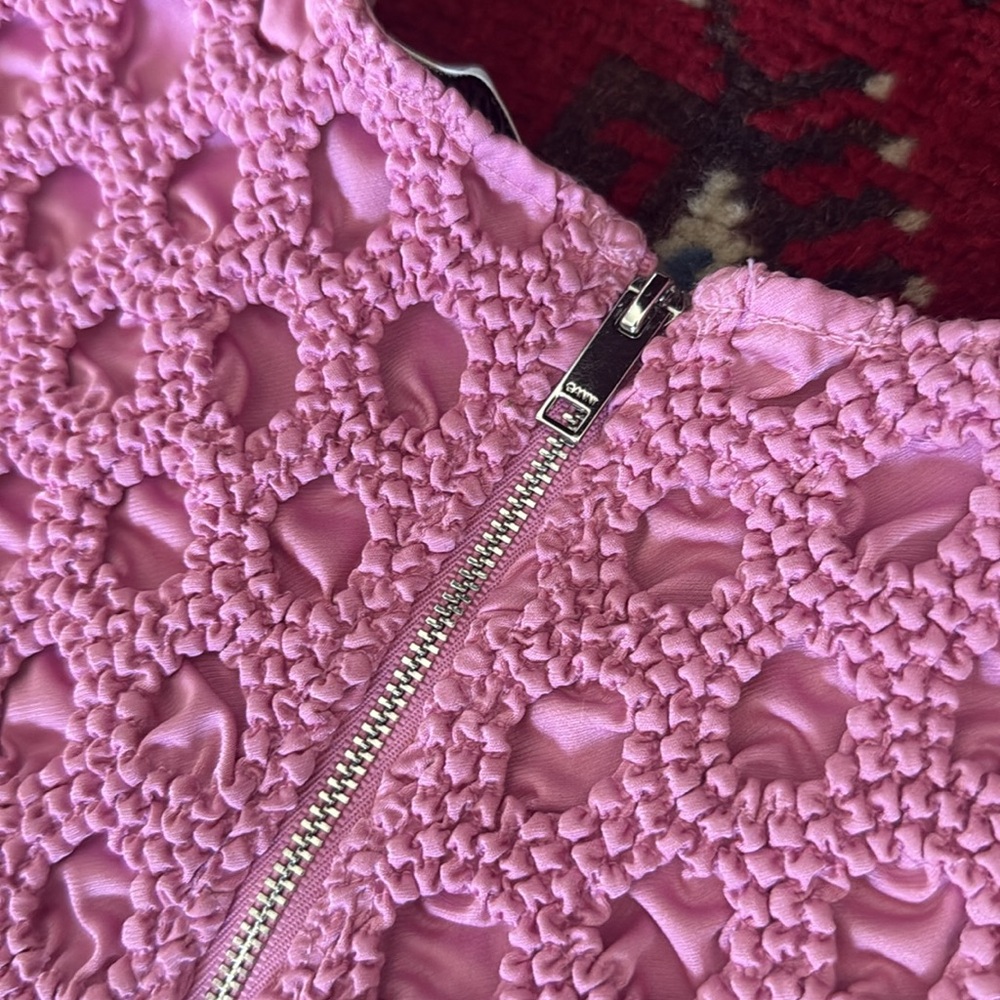 GANNI SMOCKED SATIN BEADED DRESS SZ 34 - Picture 5 of 9